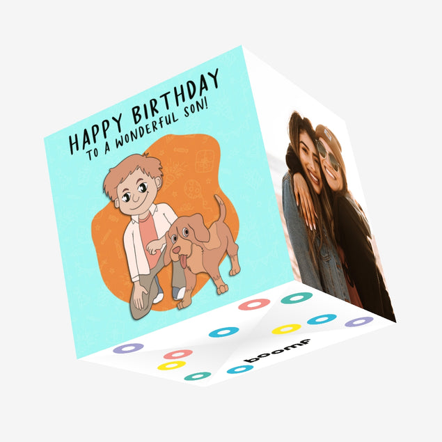 Happy Birthday Son Boy And A Dog Confetti-exploding Greetings Card