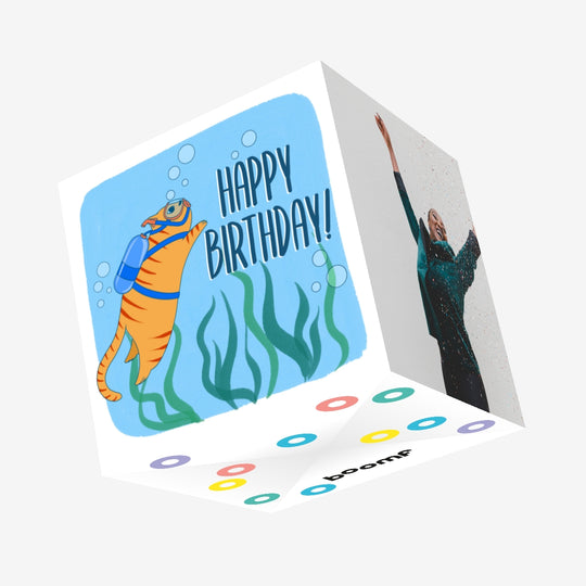Scuba Diving Cat Happy Birthday Confetti-exploding Greetings Card