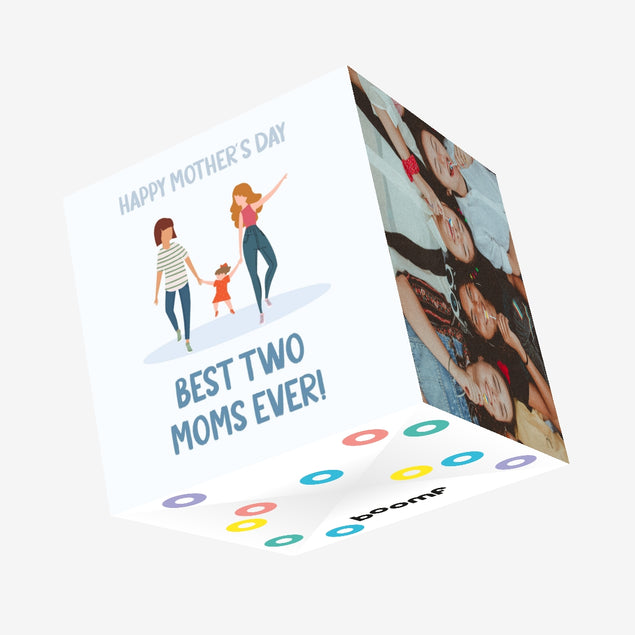Happy Mother's Day Best Two Moms Ever - Grey Confetti-exploding Greetings Card