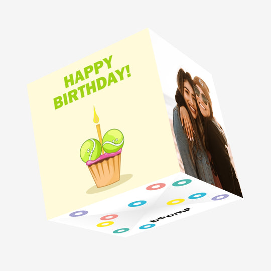 Tennis Ball Cupcake Happy Birthday Confetti-exploding Greetings Card