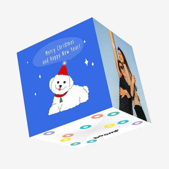 Merry Christmas And Happy New Year Cute White Cockapoo Confetti-exploding Greetings Card