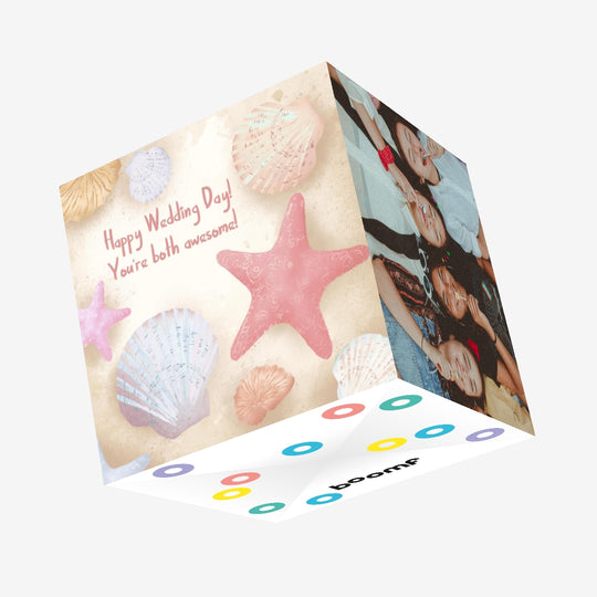 Happy Wedding Day Starfish And Shells Confetti-exploding Greetings Card