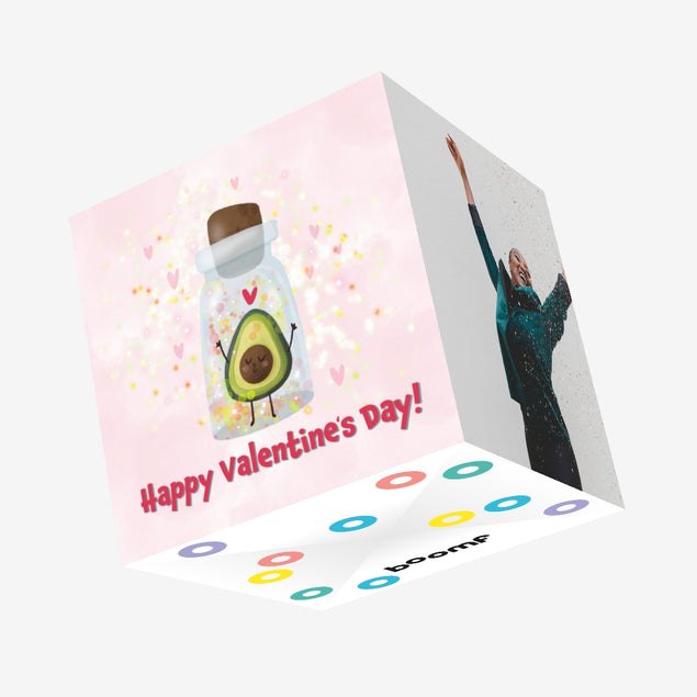 Happy Valentine's Day Adorable Avocado In A Bottle Confetti-exploding Greetings Card