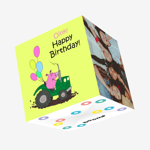 Funny Pig Happy Birthday Confetti-exploding Greetings Card