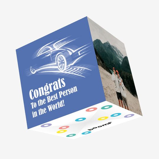 Blue Background Abstract Car Congrats To The Best Person Confetti-exploding Greetings Card