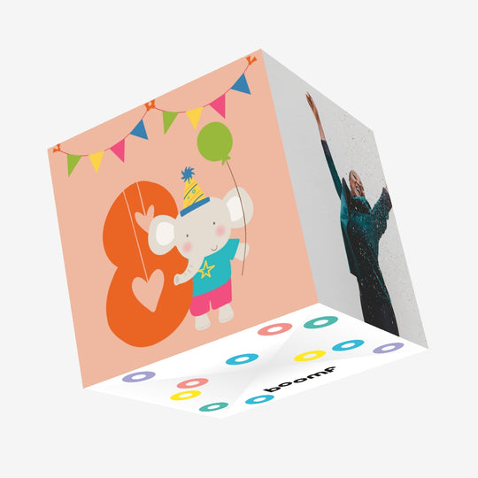 Zoo Animal Elephant Happy 8th Birthday Confetti-exploding Greetings Card