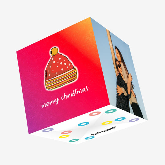 Red Background Hat Merry Christmas Confetti-exploding Greetings Card