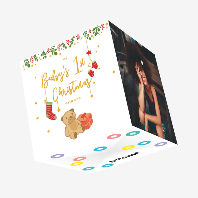 Merry First Christmas Baby Confetti-exploding Greetings Card