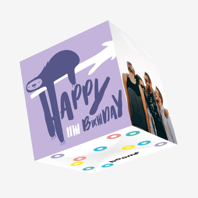 Cute Smiling Sloth Happy 11th Birthday Confetti-exploding Greetings Card