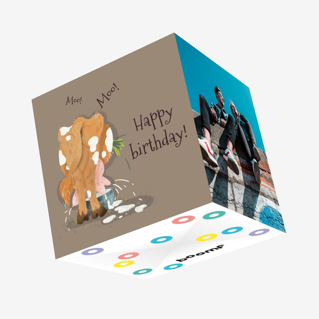 Moo Moo Happy Birthday Confetti-exploding Greetings Card