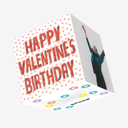 Happy Valentine's Birthday Tiny Pink Hearts Confetti-exploding Greetings Card