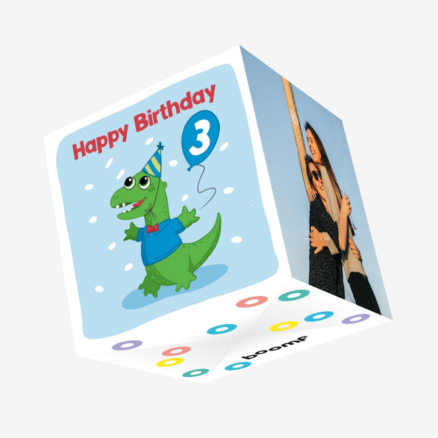 Cute Baby Dinosaur 3rd Birthday Confetti-exploding Greetings Card