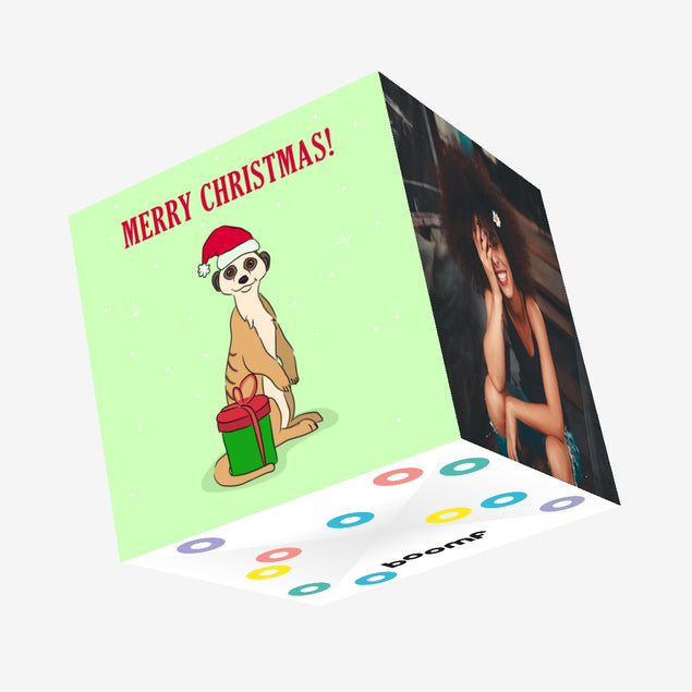 Merry Christmas Meerkat And A Gift Confetti-exploding Greetings Card