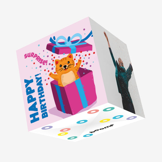 Happy Birthday Surprise Cat Confetti-exploding Greetings Card