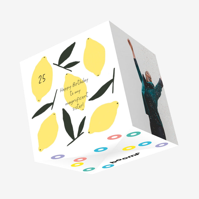 Simply Lemons Happy 25th Birthday Sister Confetti-exploding Greetings Card