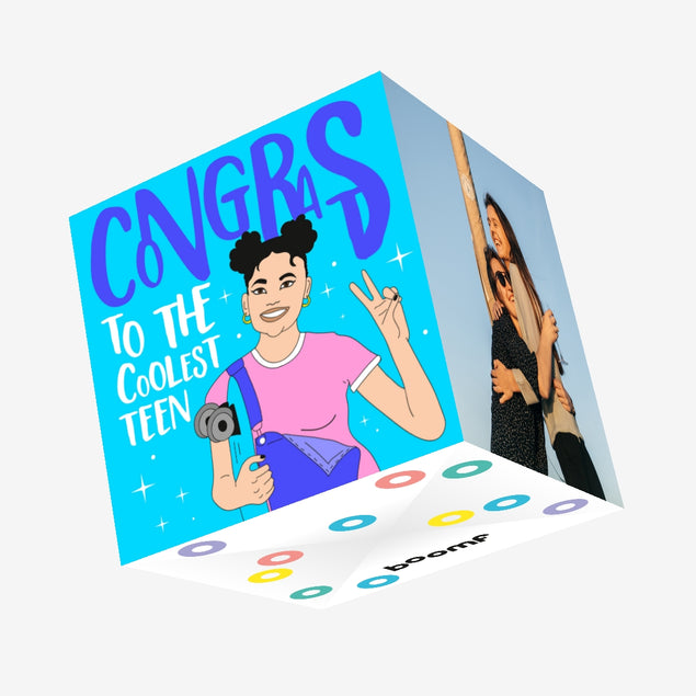 Blue Background Girl Happy Birthday To The Coolest Teen Confetti-exploding Greetings Card