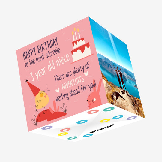 Plenty Of Adventures Waiting For You Ahead Happy 3rd Birthday Niece Confetti-exploding Greetings Card