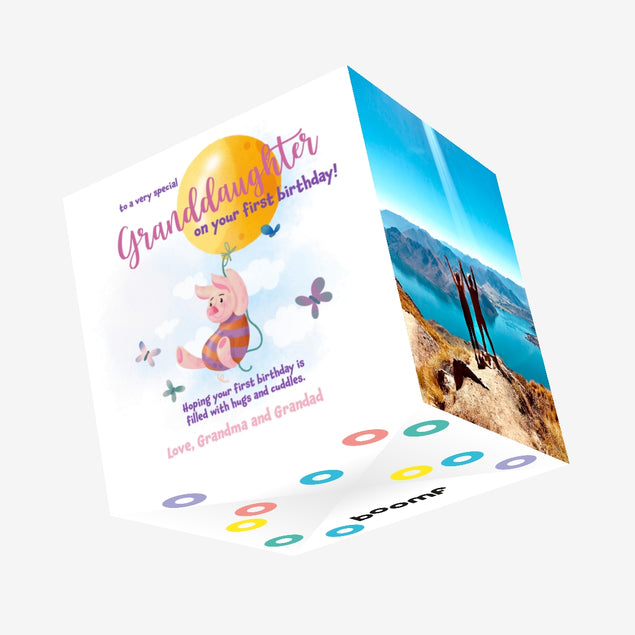 Happy 1st Birthday Granddaughter Piglet Confetti-exploding Greetings Card