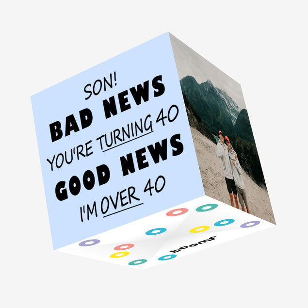 Bad News Happy 40th Birthday Son Confetti-exploding Greetings Card