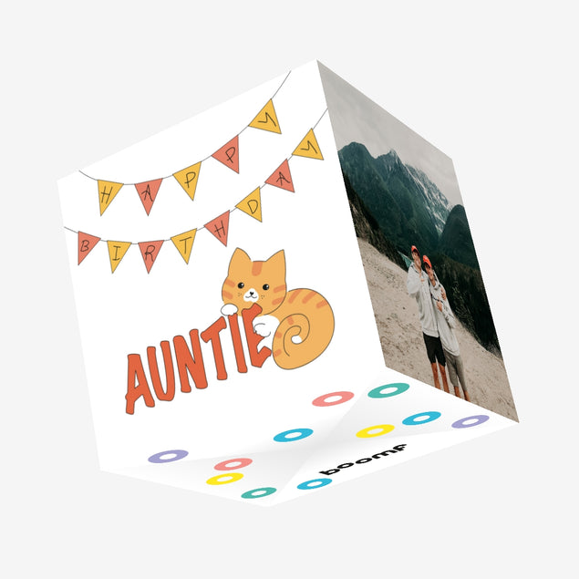 Cute Red Cat Happy Birthday Auntie Confetti-exploding Greetings Card
