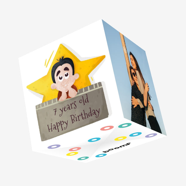 Little Star Boy Happy 7th Birthday Confetti-exploding Greetings Card