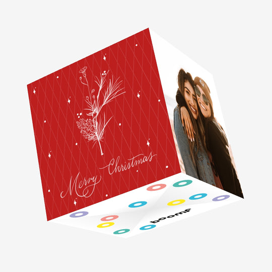 Merry Christmas Minimalist Flower Bouquet Red Theme Confetti-exploding Greetings Card