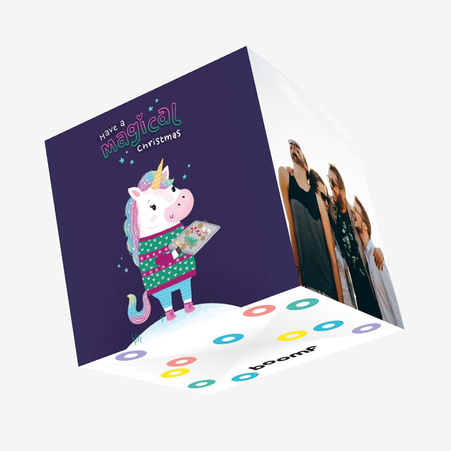 Magical Christmas Unicorn Confetti-exploding Greetings Card