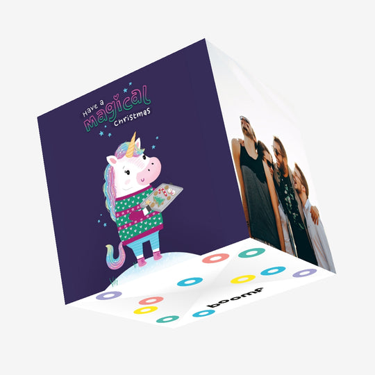 Magical Christmas Unicorn Confetti-exploding Greetings Card