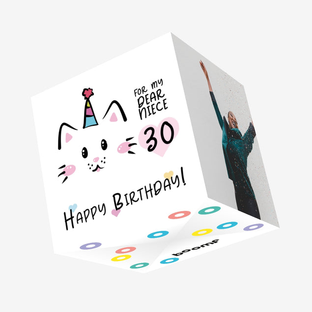 Simple Kitty Niece 30th Birthday Confetti-exploding Greetings Card