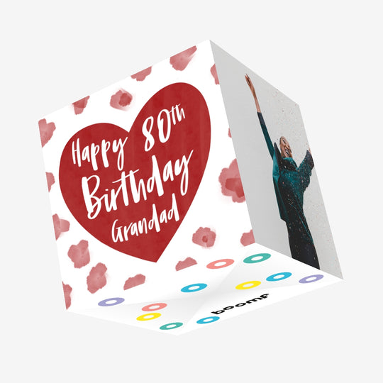 Grandad Big Red Heart 80th Birthday Confetti-exploding Greetings Card