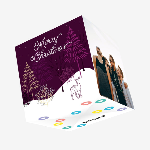 Merry Christmas Winter Woods And A Reindeer Confetti-exploding Greetings Card