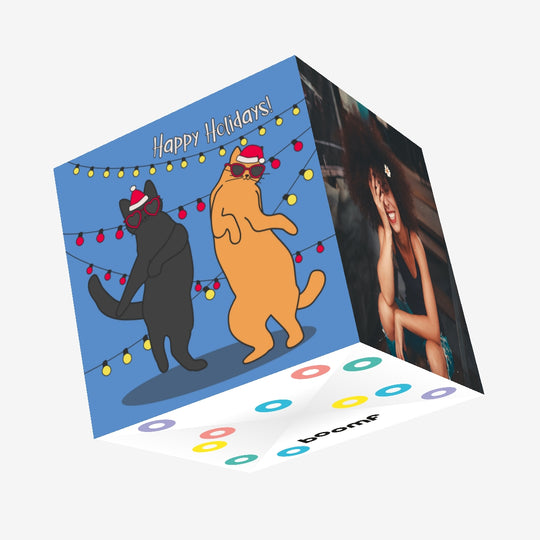 Dancing Cats Happy Holidays Confetti-exploding Greetings Card