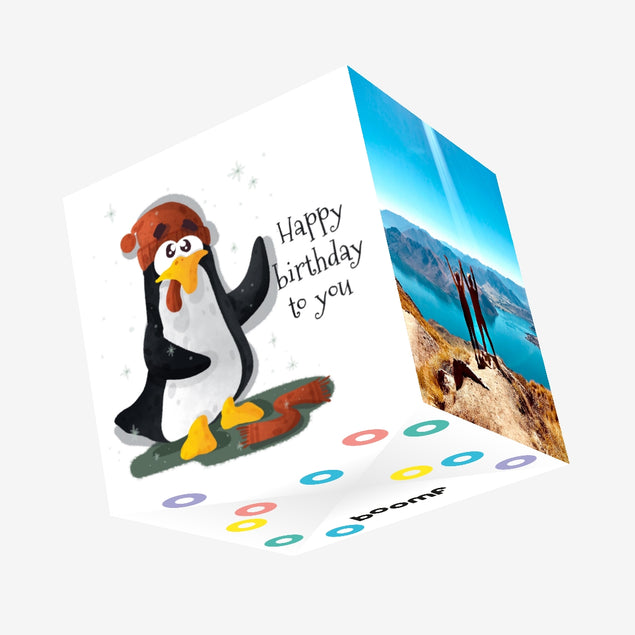 Cold Penguin Happy Birthday Confetti-exploding Greetings Card