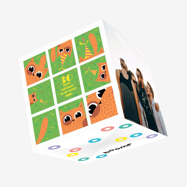 Funny Red Cat Happy 30th Birthday Mum Confetti-exploding Greetings Card