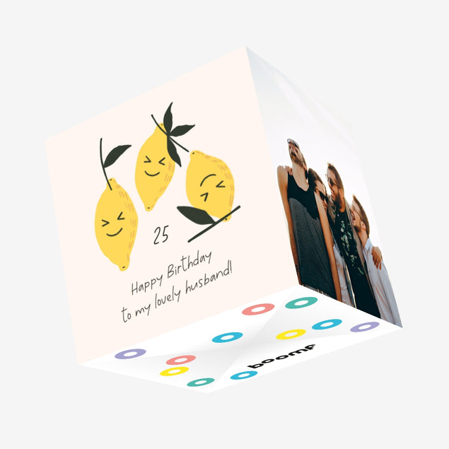 Simply Lemons Happy 25th Birthday Husband Confetti-exploding Greetings Card