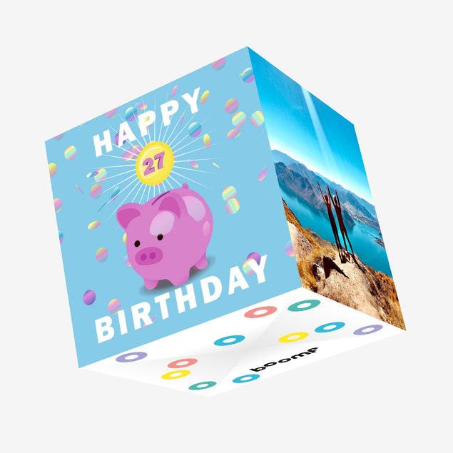 Happy 27th Birthday Piggybank Confetti-exploding Greetings Card