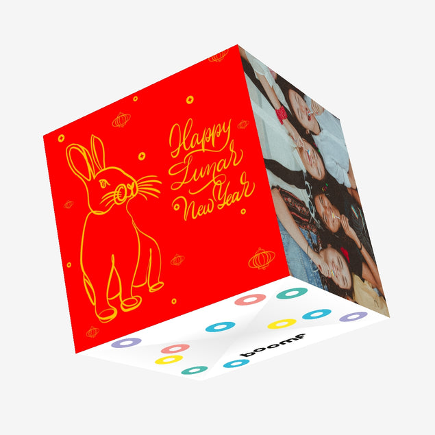 Happy Lunar New Year Abstract Bunny Confetti-exploding Greetings Card