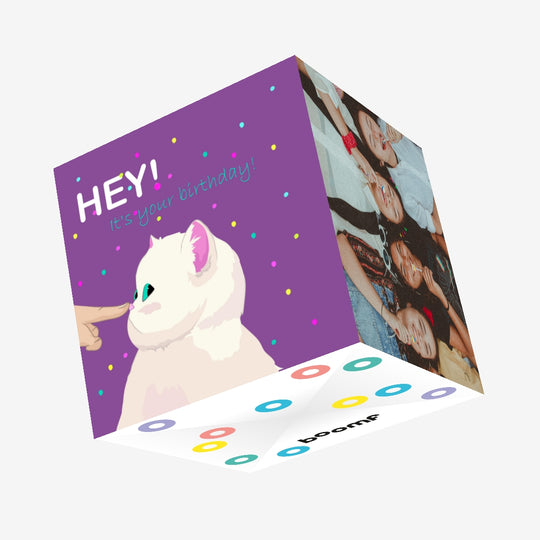 Happy Birthday Cute Chubby Cat Confetti-exploding Greetings Card