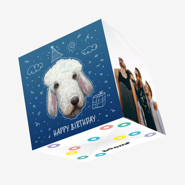 Happy Birthday White Poodle And Doodles Confetti-exploding Greetings Card