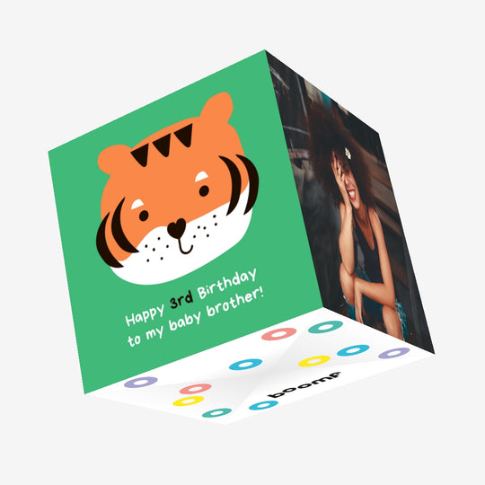Cute Little Tiger Happy 3rd Birthday Brother Confetti-exploding Greetings Card