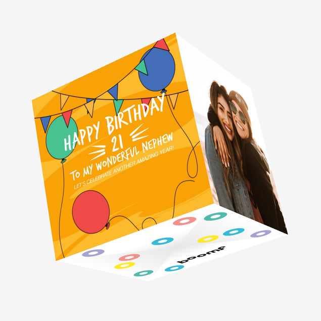 My Wonderful Nephew Happy 21st Birthday Confetti-exploding Greetings Card