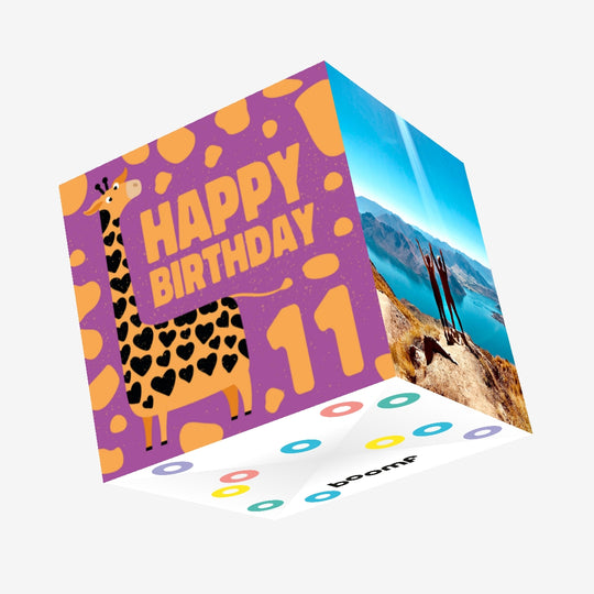 Happy 11th Birthday Giraffe Confetti-exploding Greetings Card