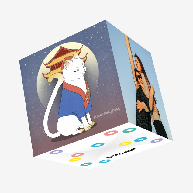 Merry Christmas Cute Japanese Cat Confetti-exploding Greetings Card