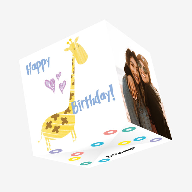Cute Giraffe Happy Birthday Confetti-exploding Greetings Card