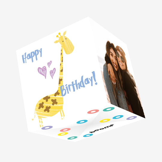 Cute Giraffe Happy Birthday Confetti-exploding Greetings Card