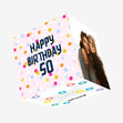Happy 50th Birthday Colourful Dots Pink Confetti-exploding Greetings Card