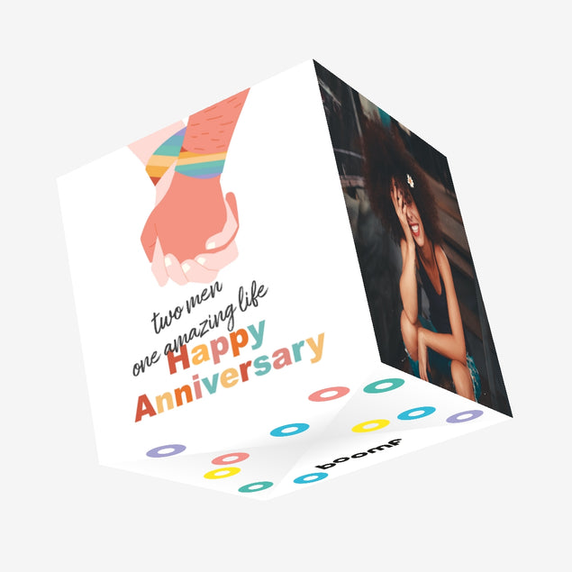 Happy Anniversary Two Men One Life Confetti-exploding Greetings Card