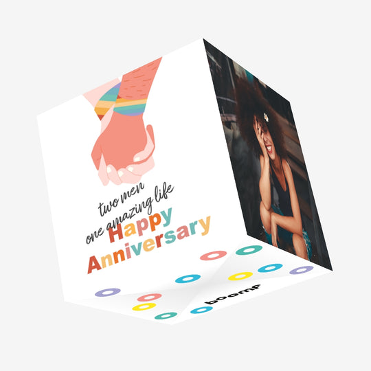 Happy Anniversary Two Men One Life Confetti-exploding Greetings Card