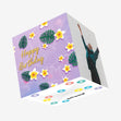 Happy Birthday Tropical Flowers And Leaves Lilac Confetti-exploding Greetings Card