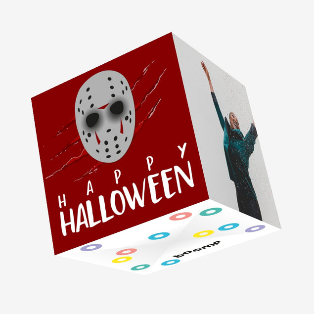 Creepy Mask Happy Halloween Confetti-exploding Greetings Card